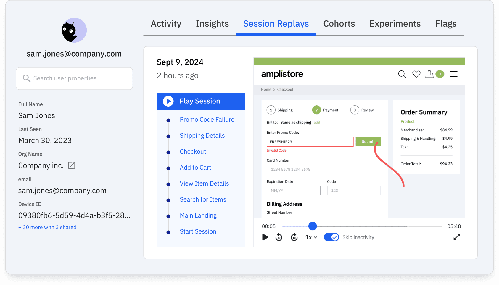 Screenshot of customer journeys in Amplitude