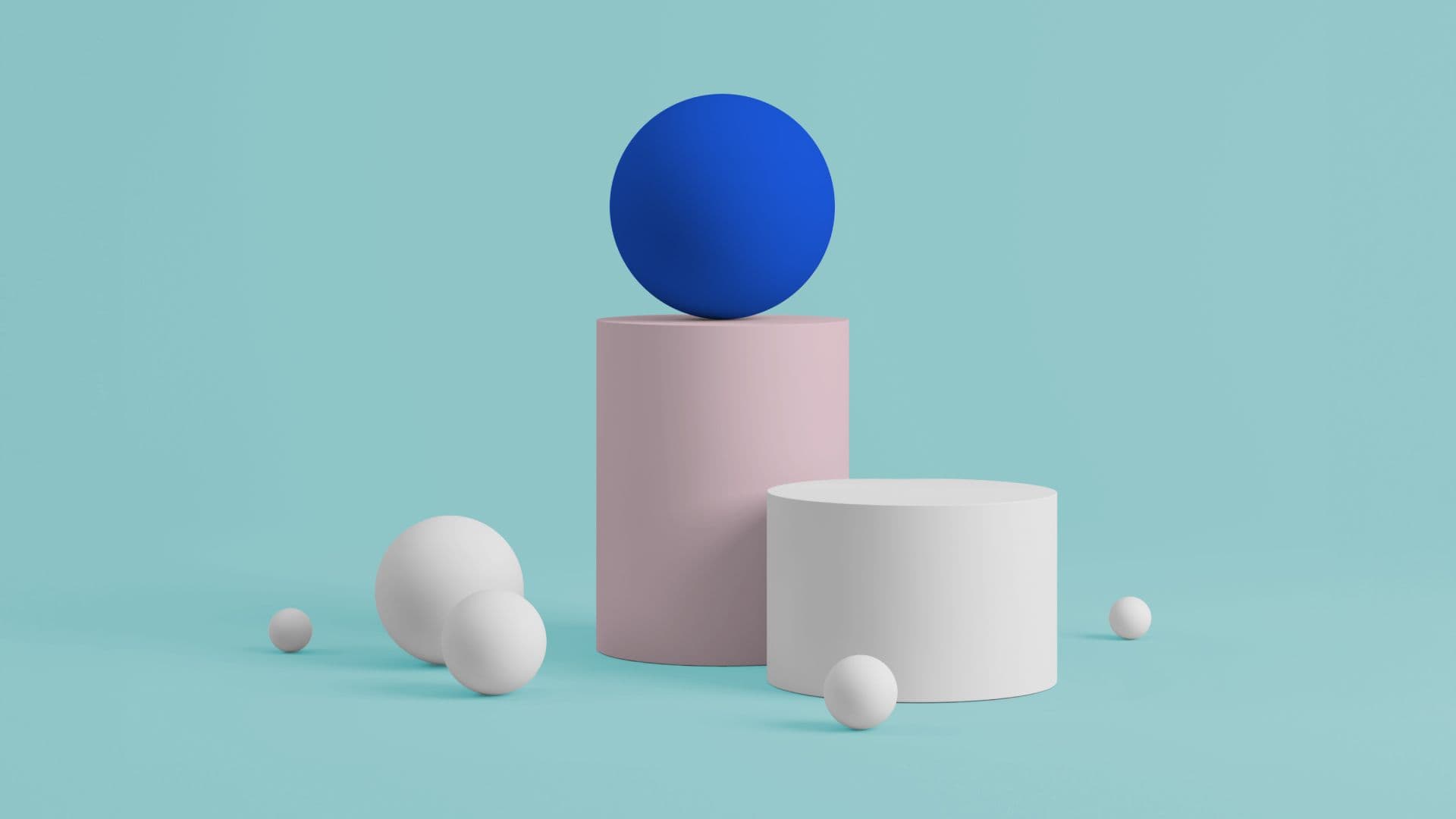 A blue sphere sits on top of a pink cylinder, surrounded by other gray shapes, suggesting a high achievement