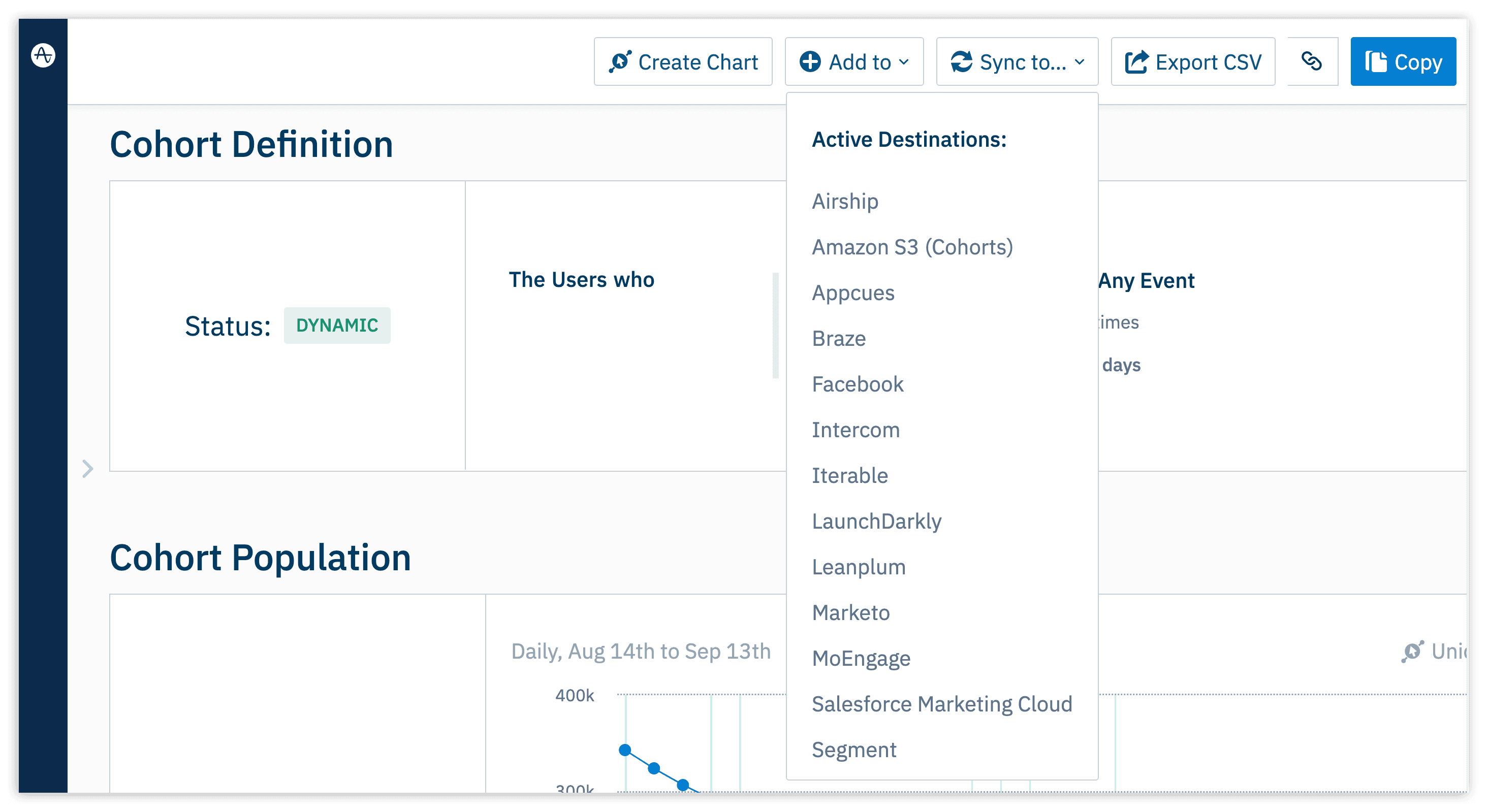 Using Amplitude Engage, you can sync a Predictive Cohort directly to your email, ads, and feature flagging platforms.