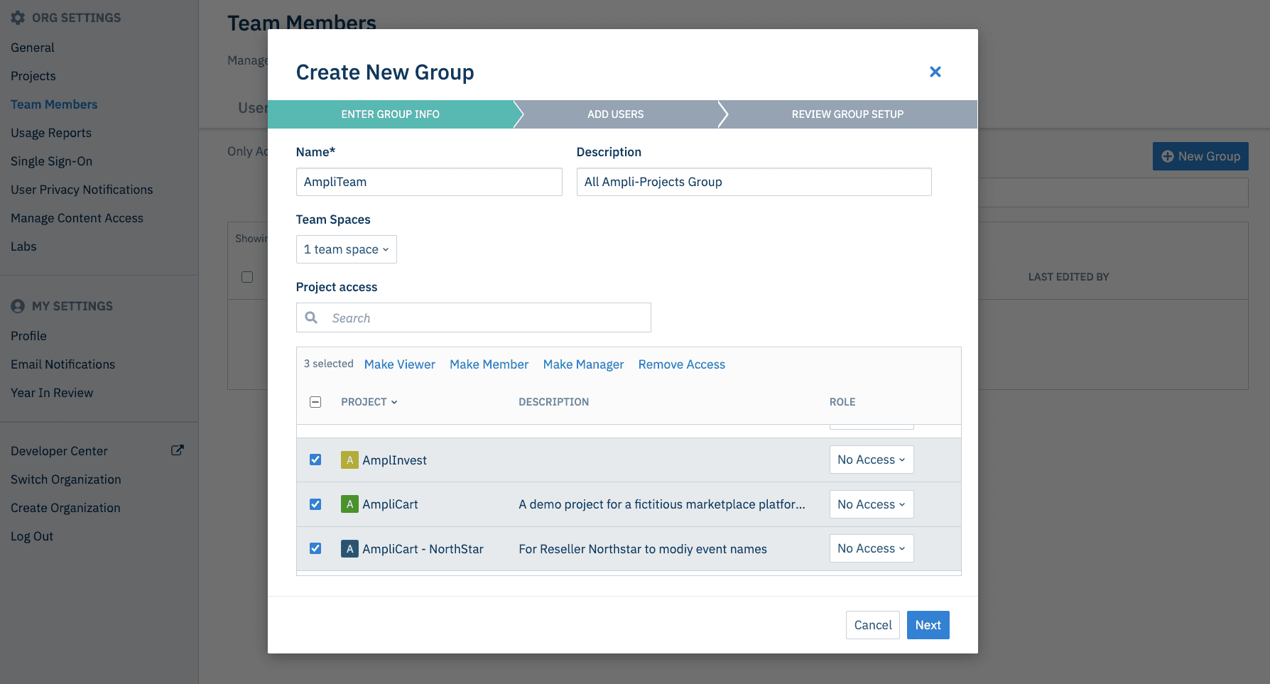 Permission groups in Amplitude