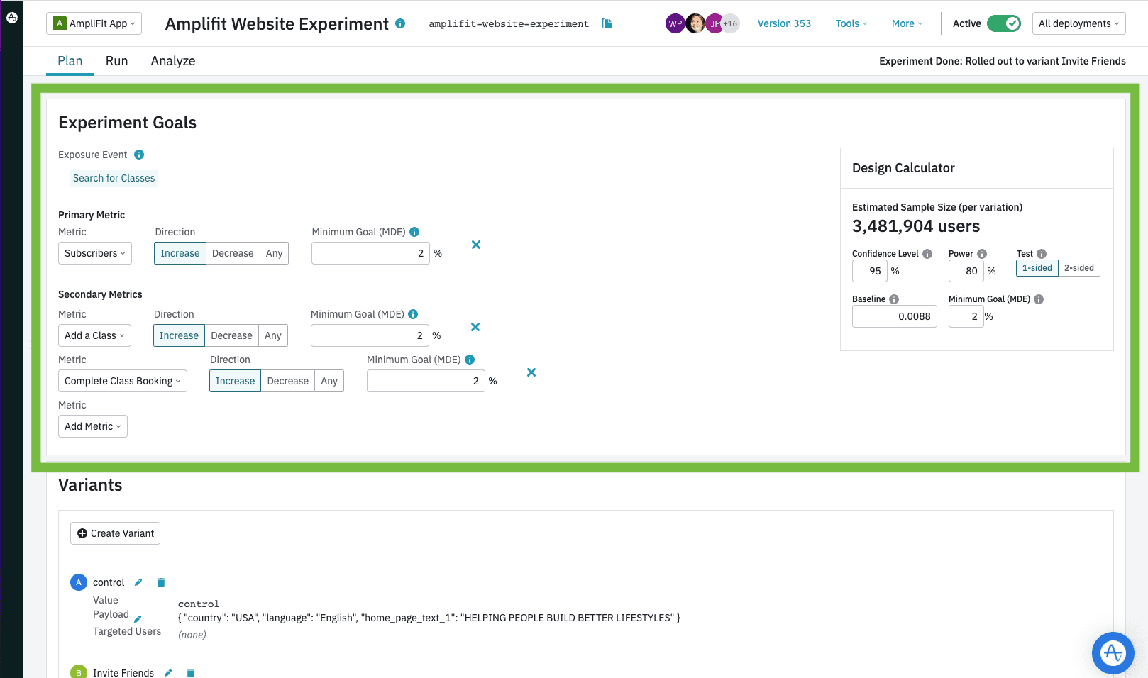 image showing experiment's new goals section