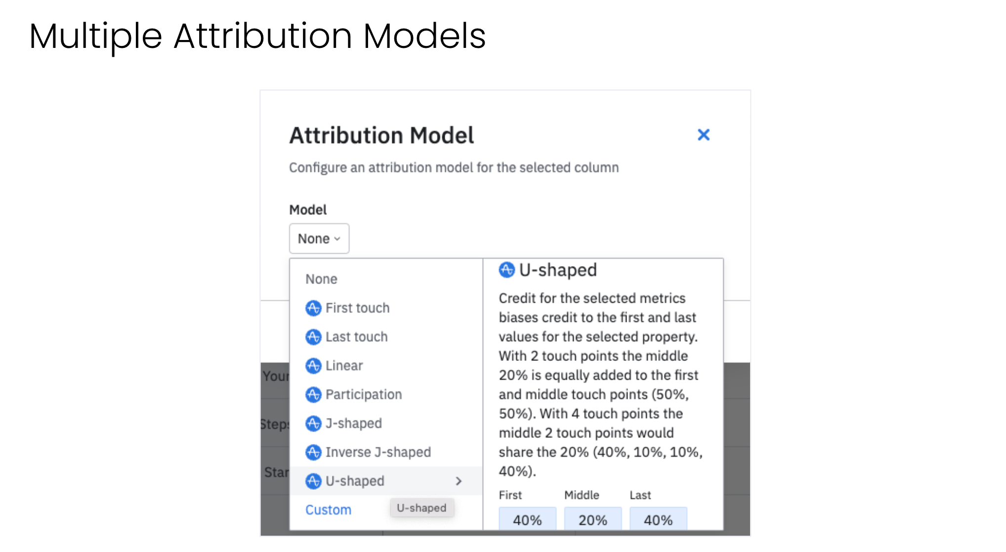 An example of custom attribution models in Amplitude.