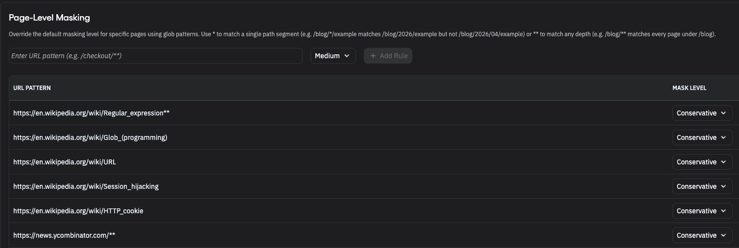 Page-Level URL Masking for Session Replay