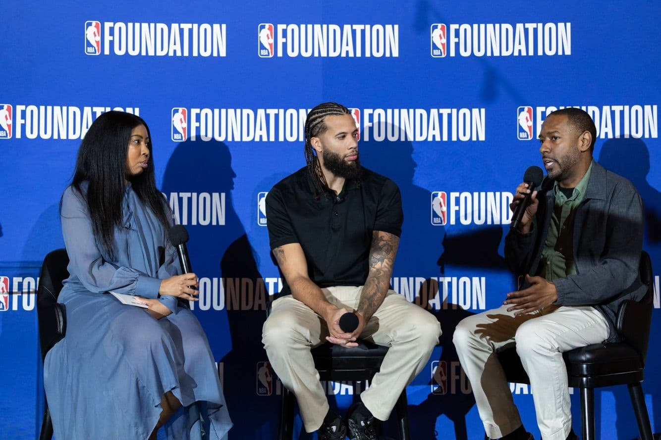 Genisha Metcalf, Head of Partnerships, NBA Foundation, hosts a fireside chat with entrepreneurs Michael Carter-Williams, former NBA athlete, and Dion Ridley, Manager of Studio Engineering, Netflix