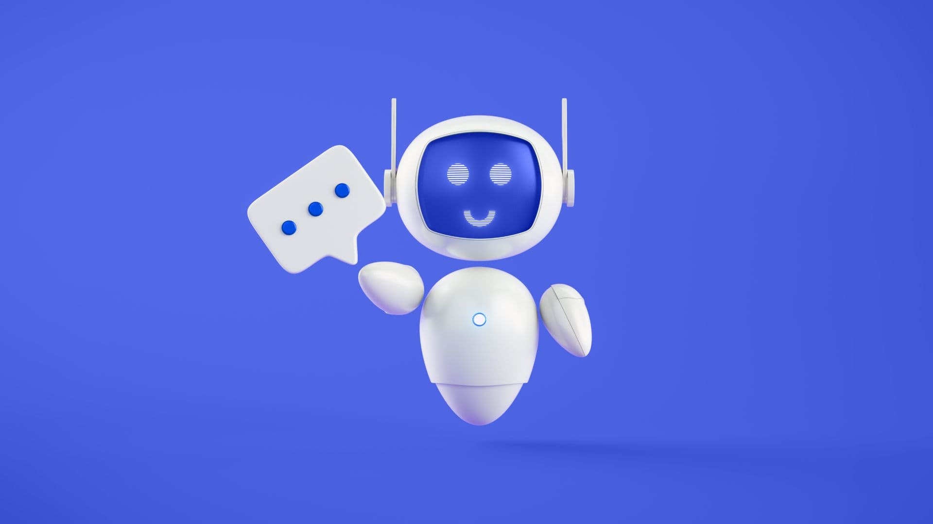 Smiling robot holding a speech bubble
