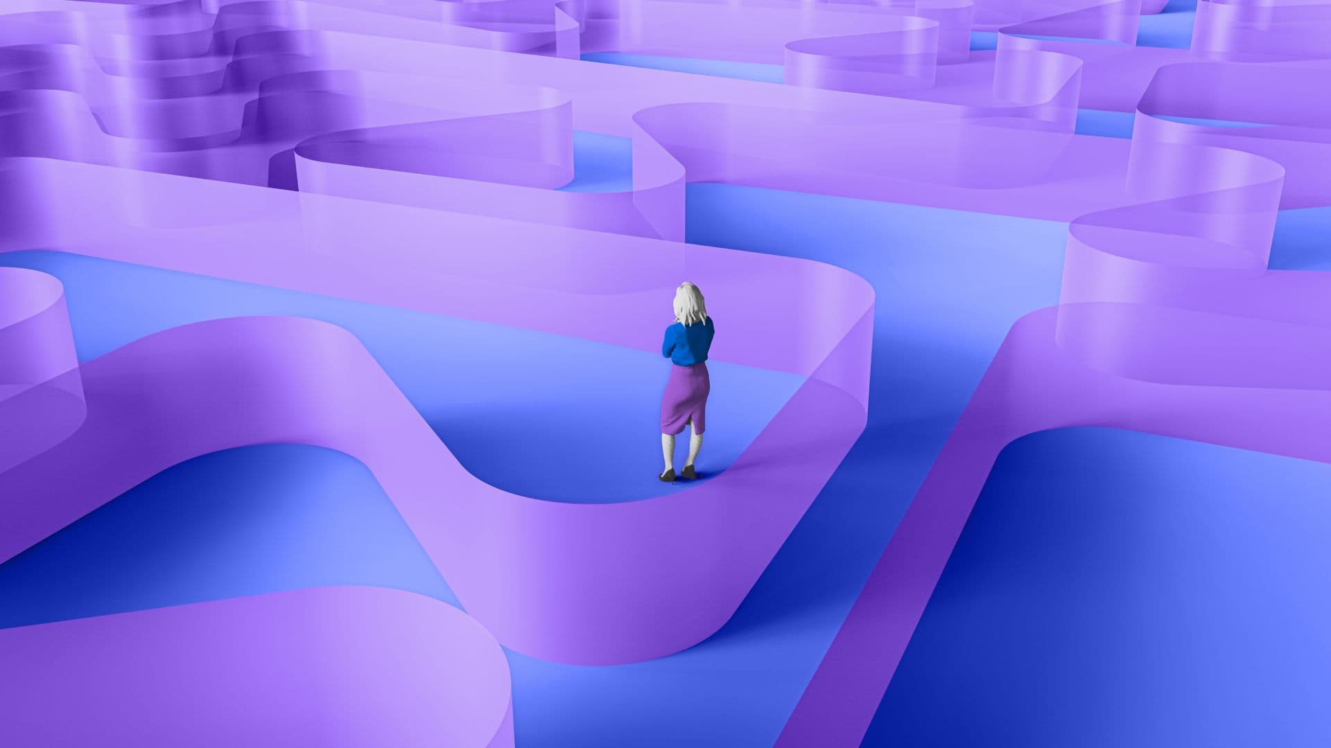 little female figure standing in a maze