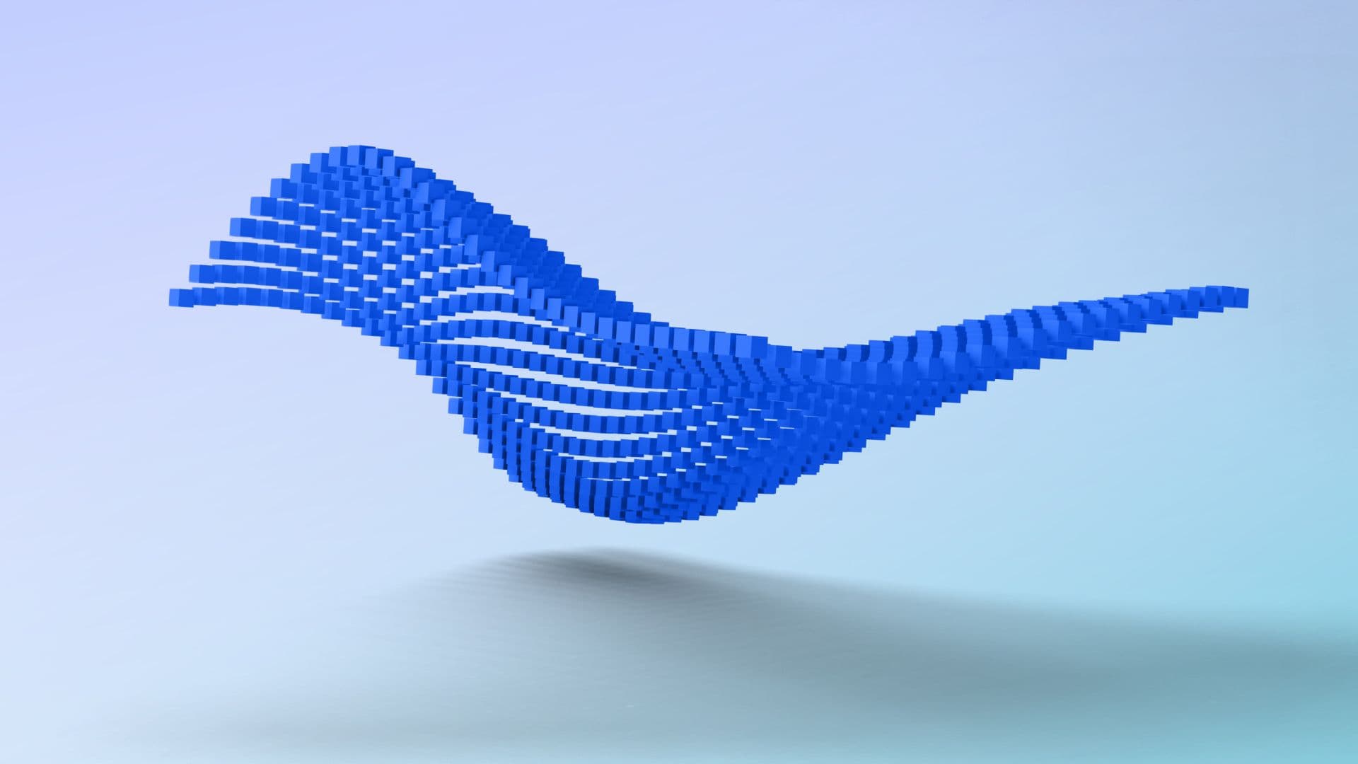 A set of blue cubes making up a wave, suggesting vibes from AI.