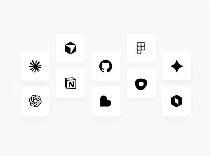 Grid of AI tool logos connected through MCP