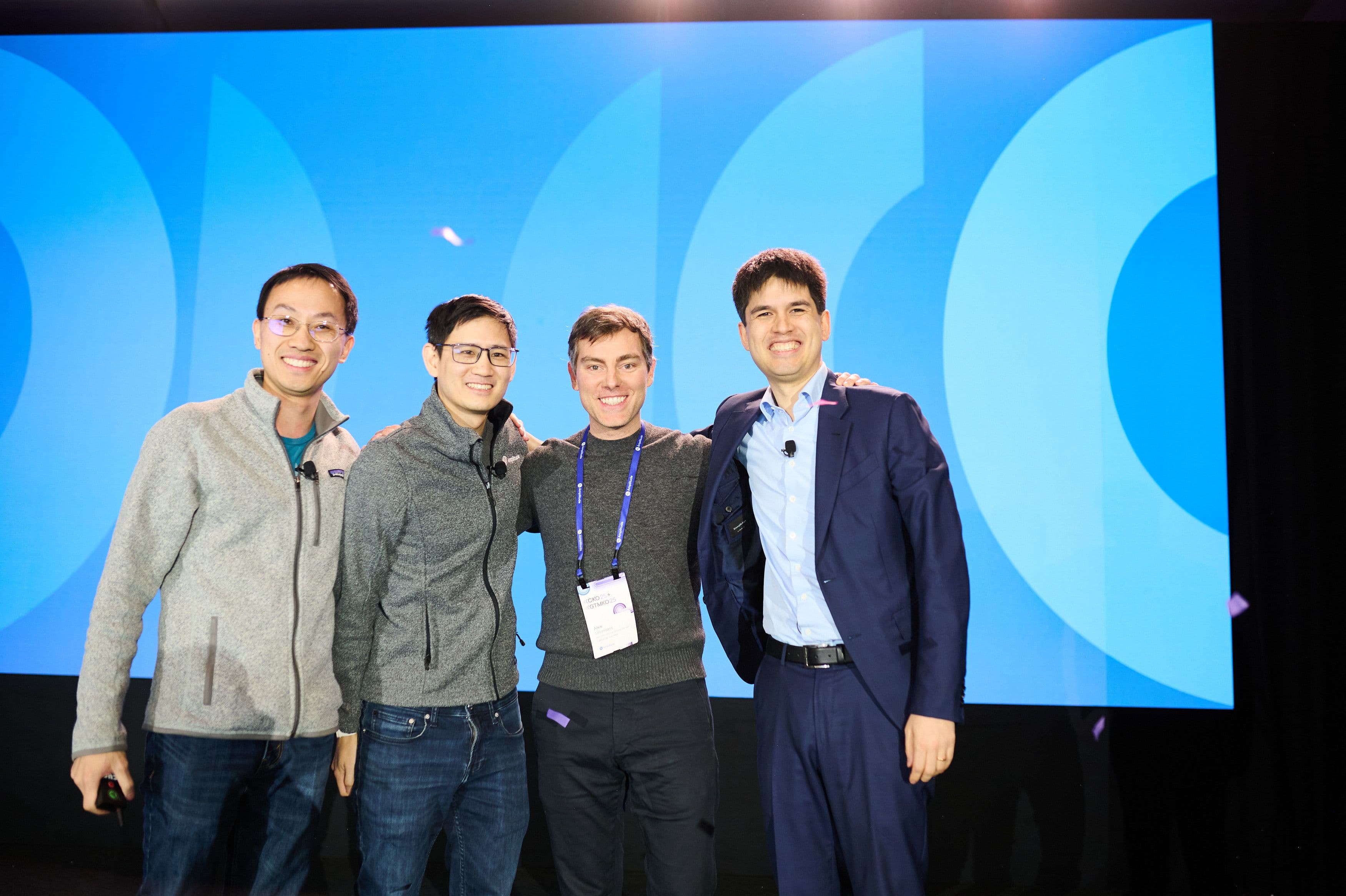 Amplitude Founders' Award Winner, Alex Simmons, with Amplitude's co-founders Jeffrey Wang, Curtis Liu, and Spenser Skates