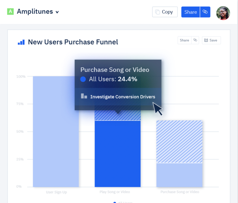 Amplitude purchase funnel analytics screenshot