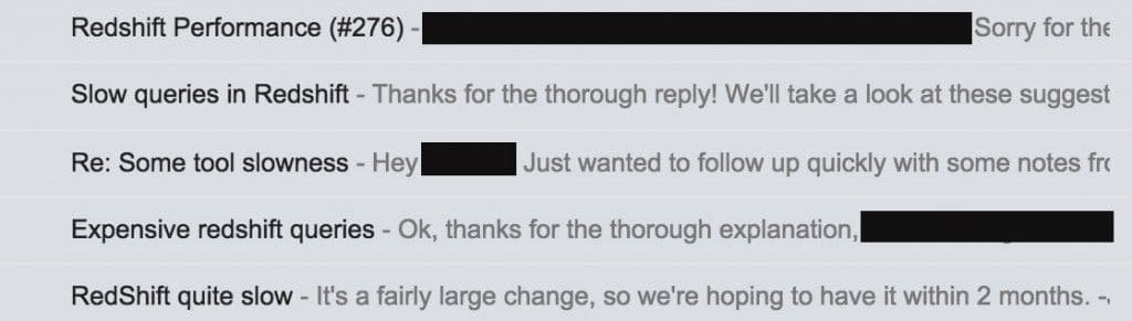 slow Redshift queries customer tickets