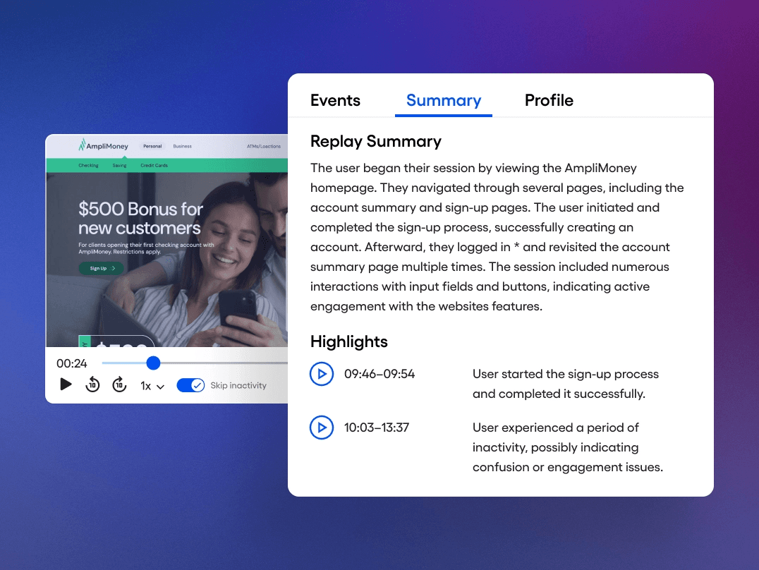 Resúmenes con IA de Session Replay