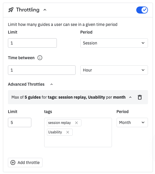 Time-between and tag-based throttles