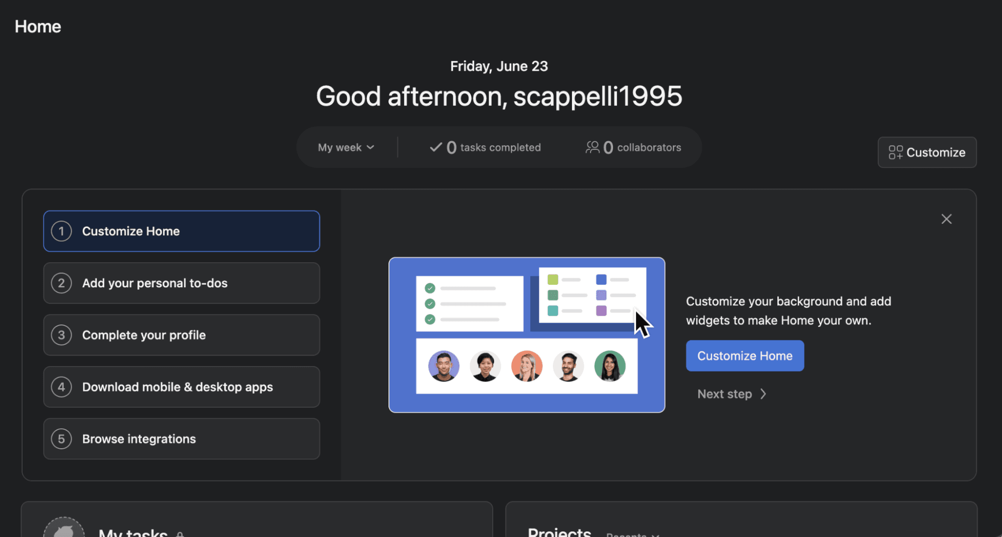 asana product plg onboarding - new user onboarding flow dashboard