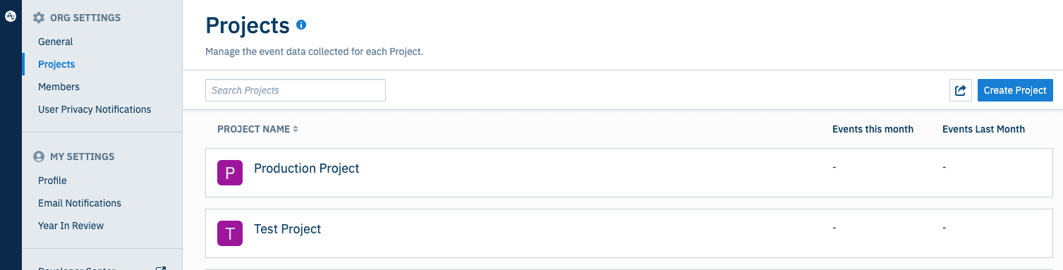 Test project and production project