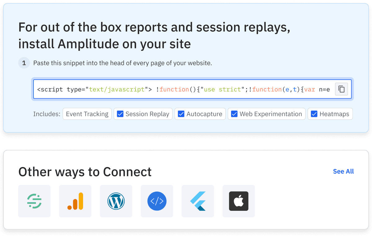 One line of code snippet showing website tracking implementation