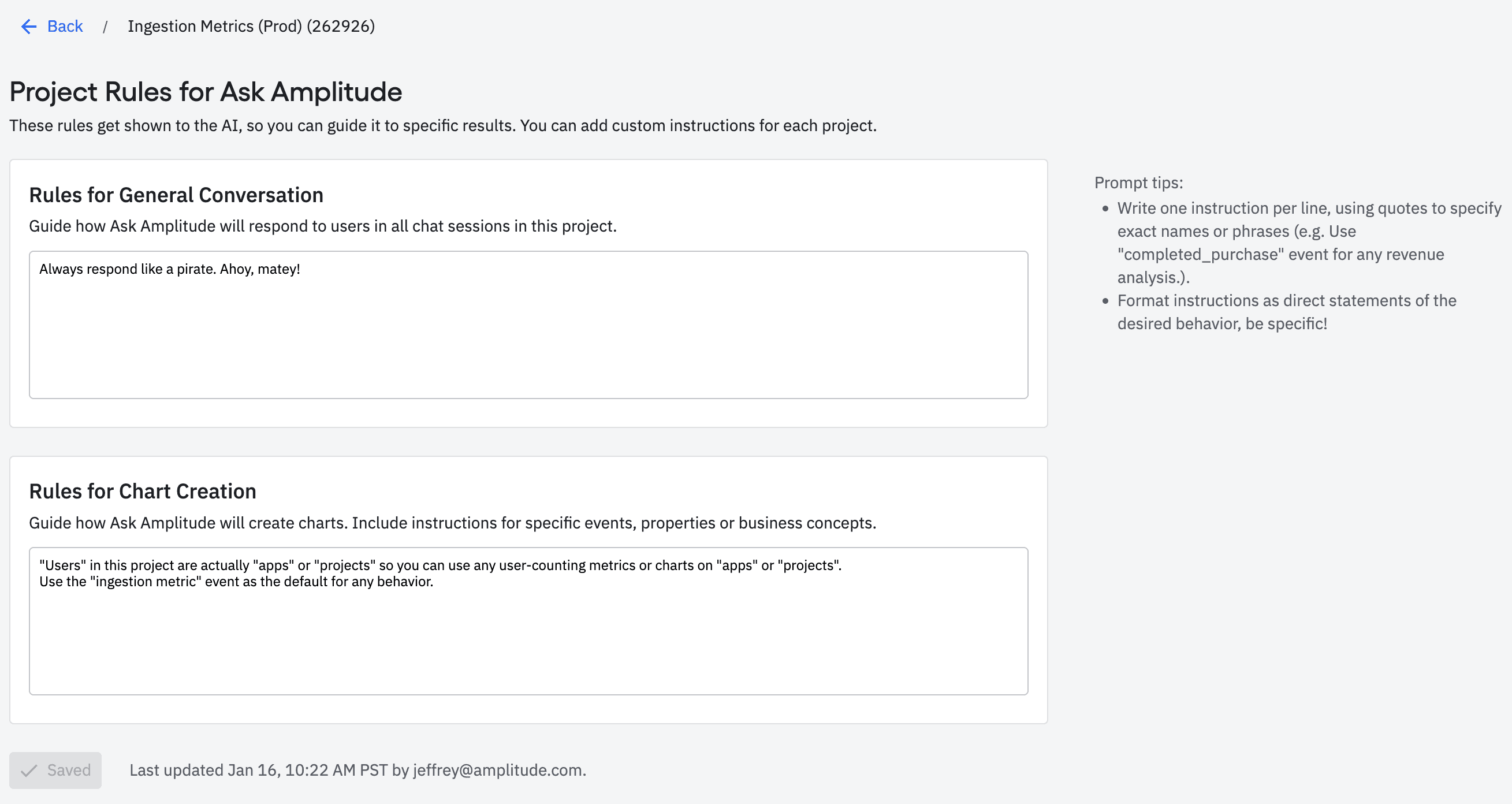 Ask Amplitude custom prompts