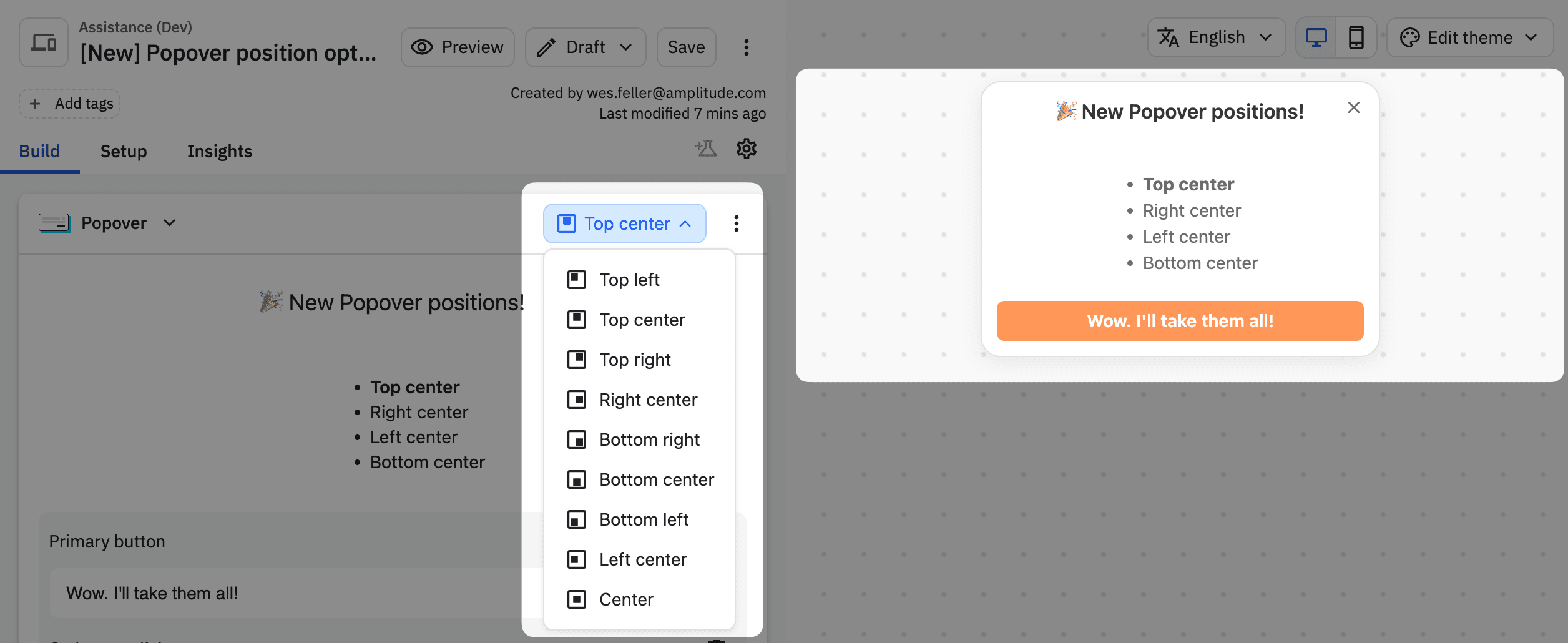 New Popover positions