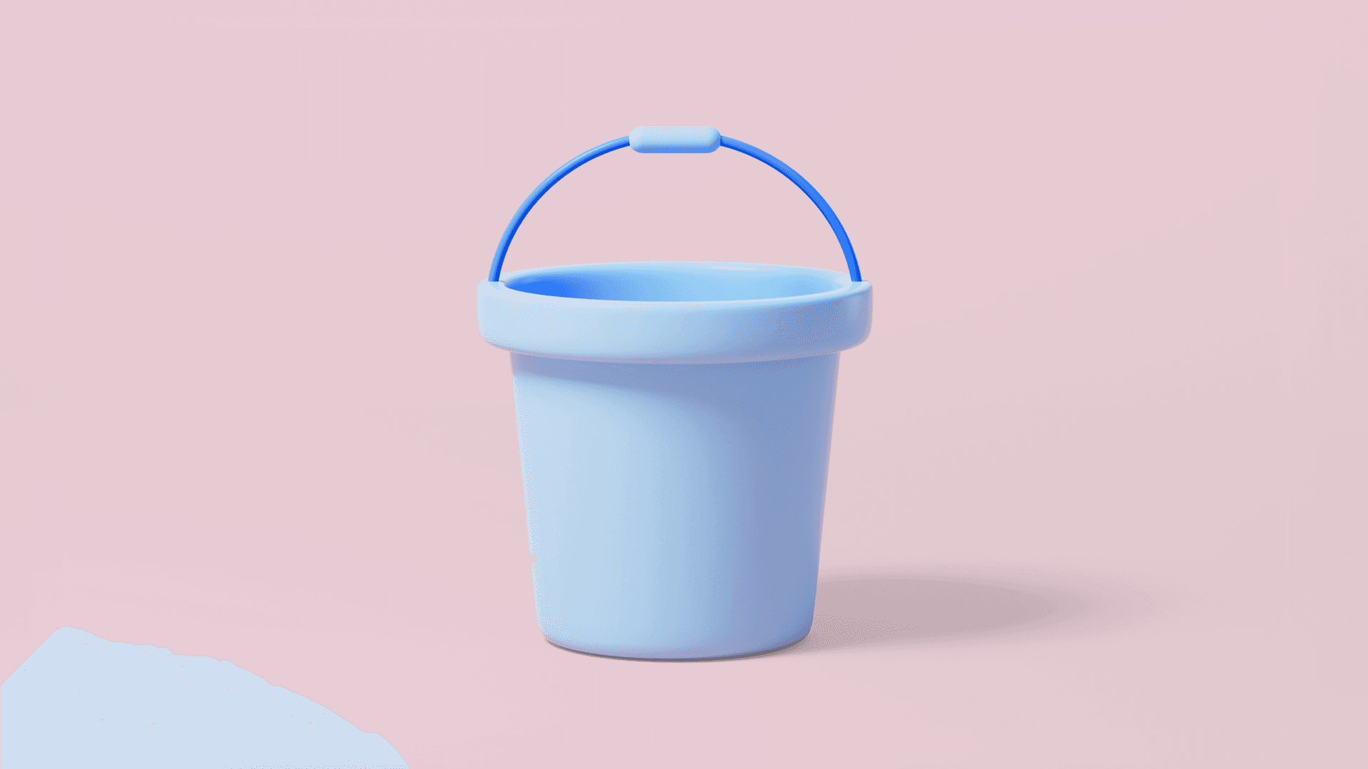 Pale blue water pail against a pink background.