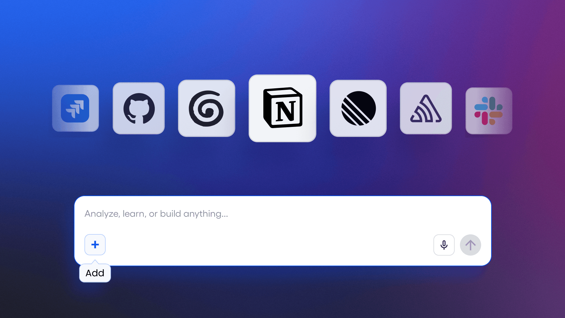 Agent connectors! Notion, granola, linear, github, atlassian, sentry, and slack logos.