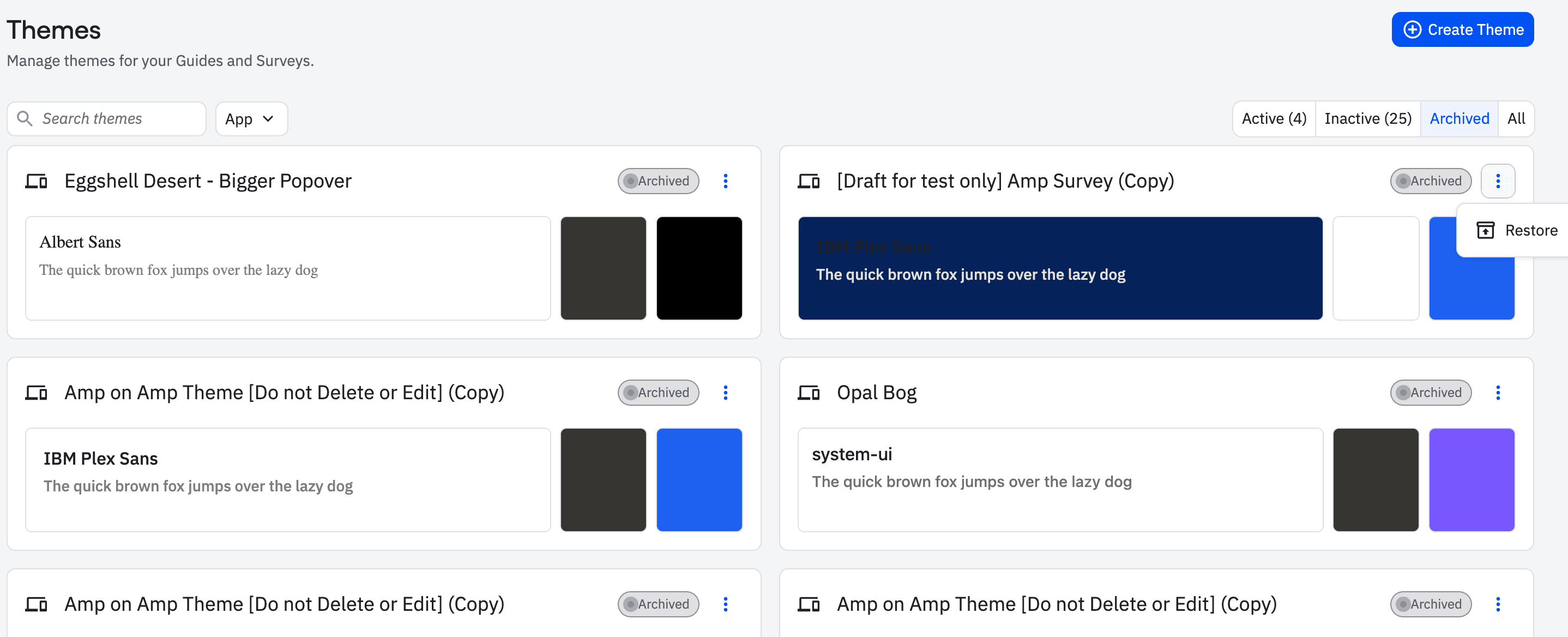 Archive and Restore Guides and Surveys Themes