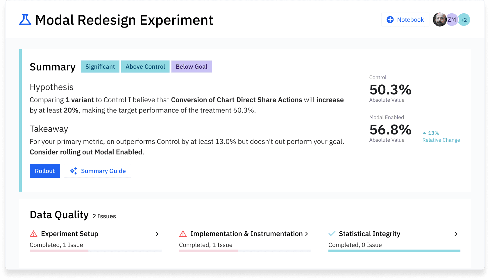Screenshot of Experiment product