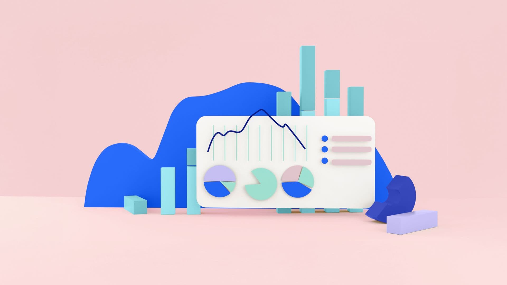 A figurative mountain of data on a pink background