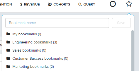 Bookmarks in Amplitude can be saved to specific team folders
