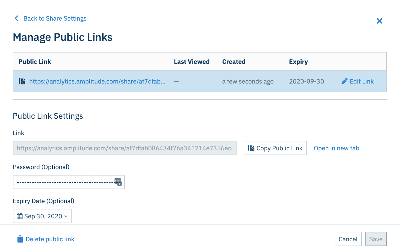 Manage public links in Amplitude