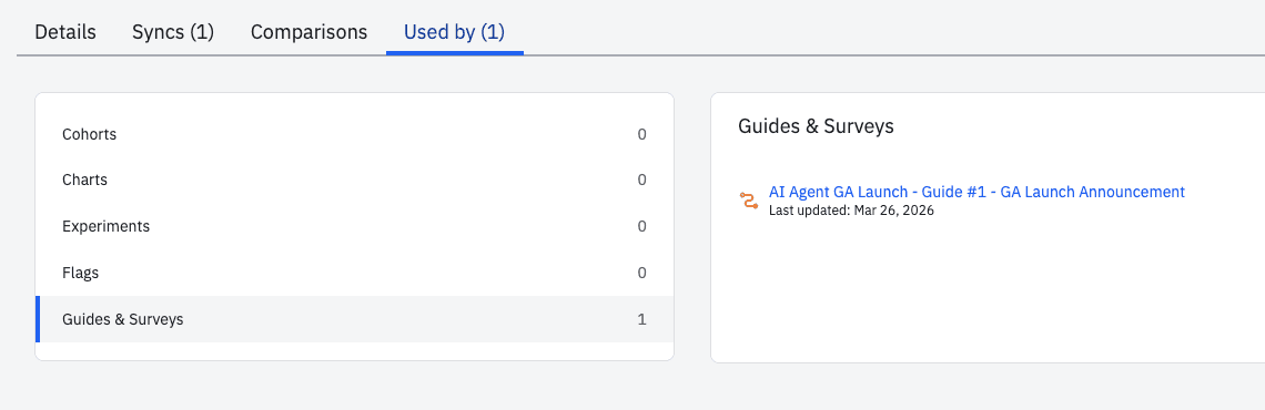 Guides and Surveys showing up in cohort page's _Used by_ tab