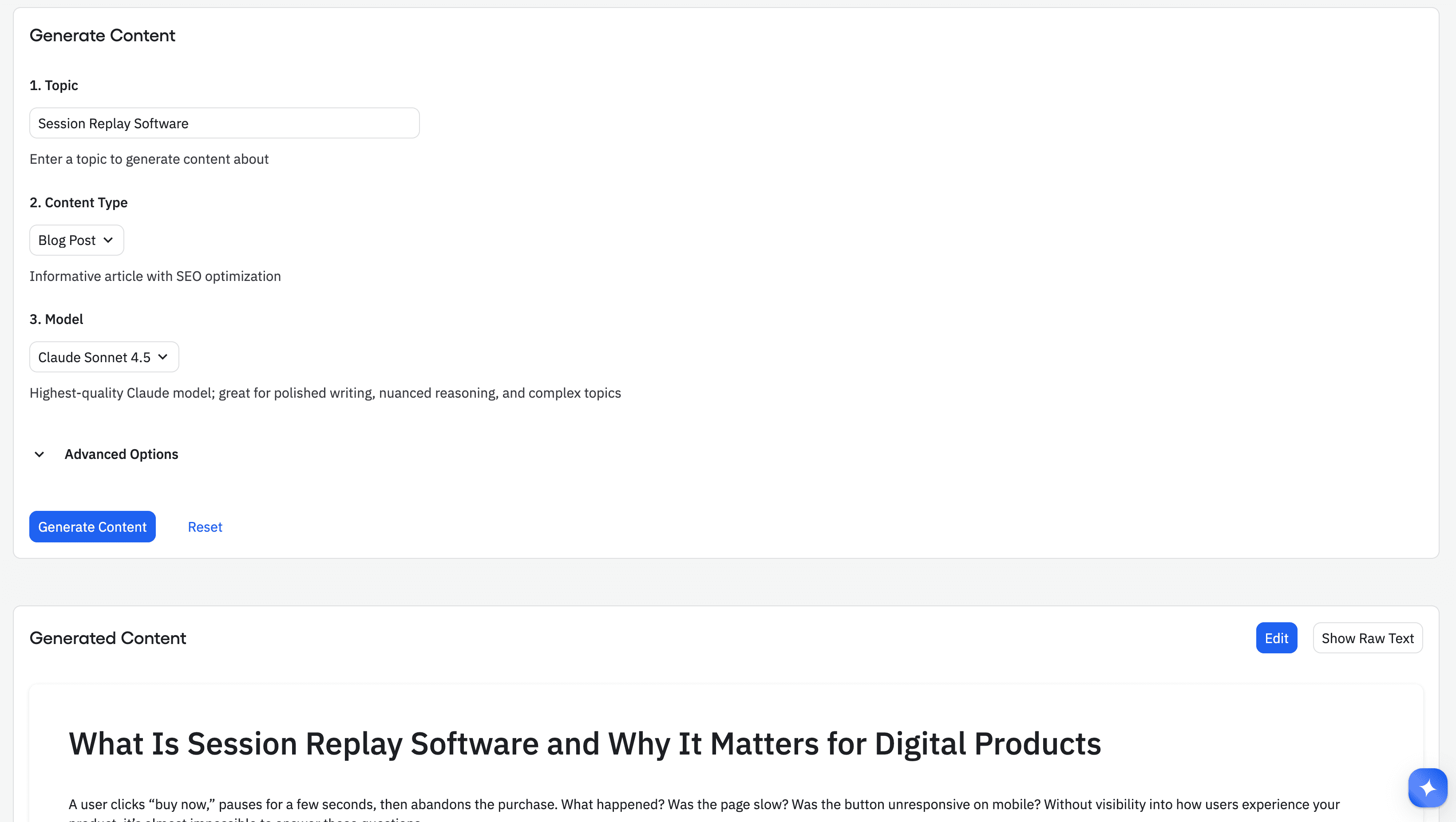 AI Visibility - generate content