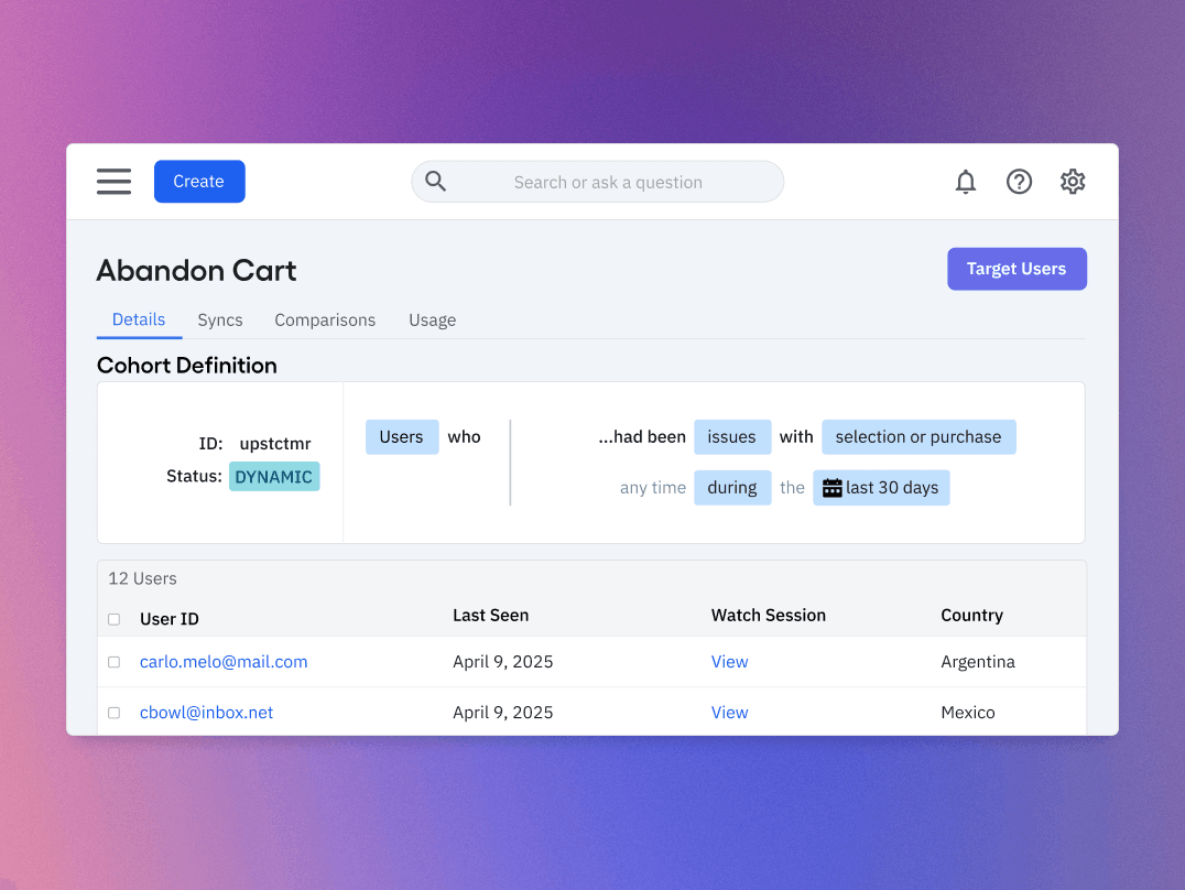 Personalization dashboard showing user segmentation and targeted campaigns