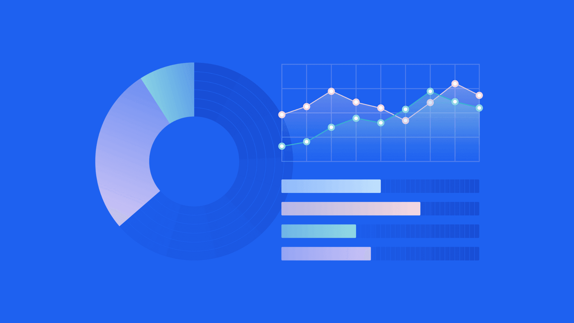 Blue background with chart graphics