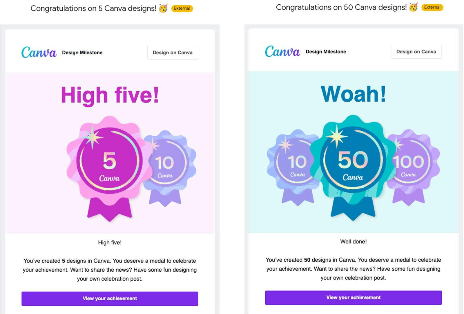 canva milestone celebration email