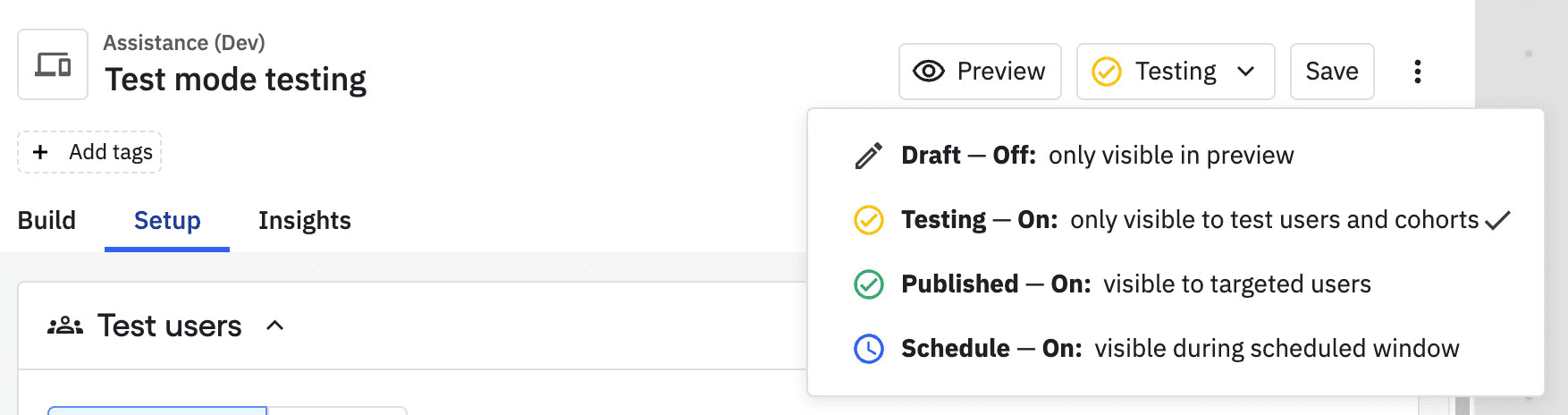Testing Status for Guides & Surveys