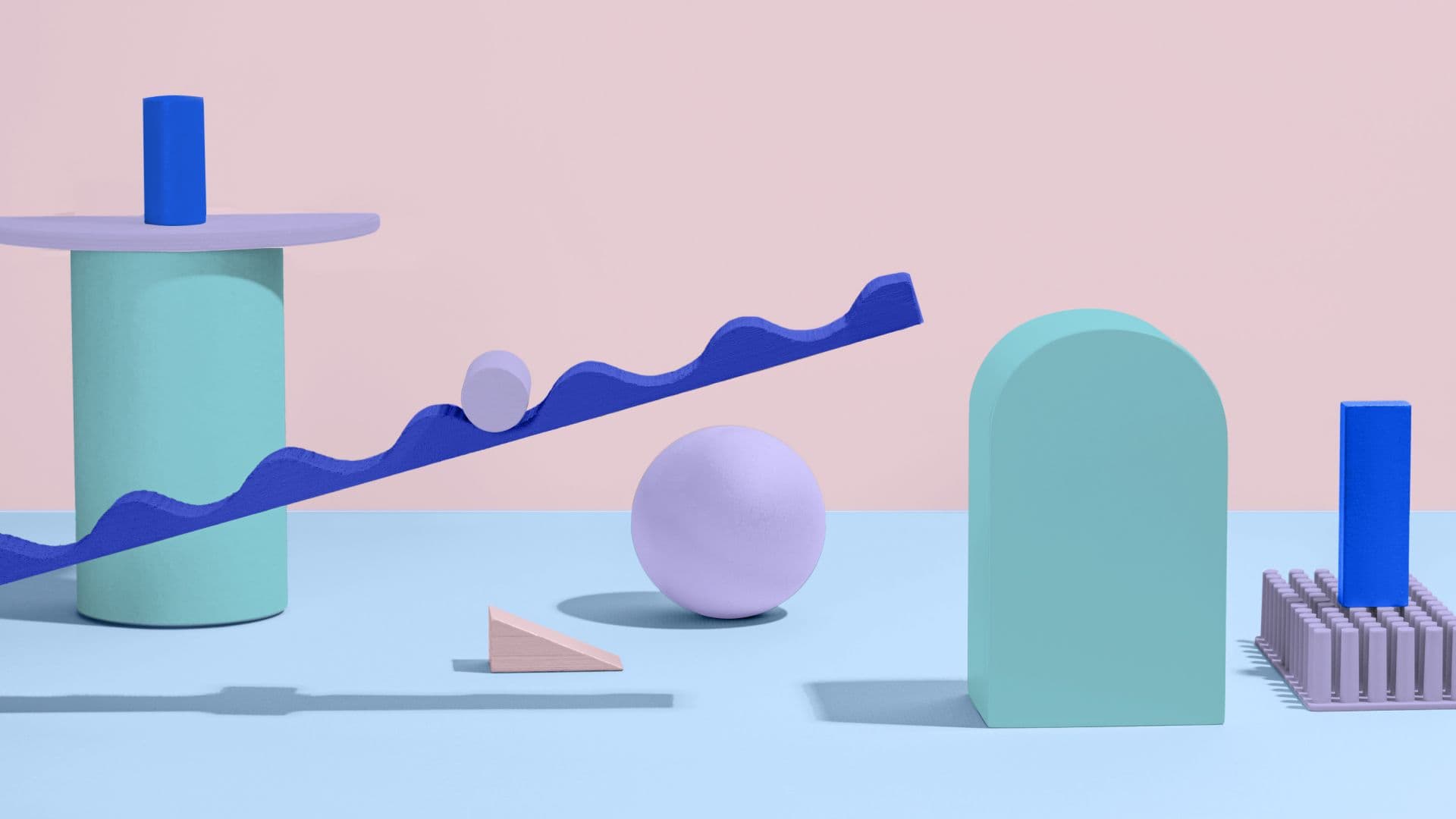 Geometric shapes suggesting a product tour through space.