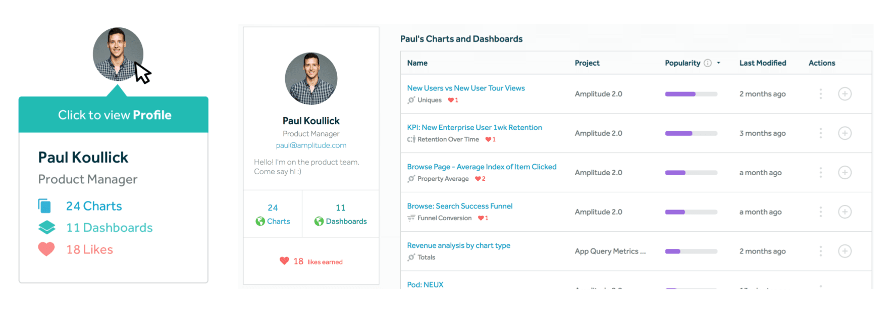 mockups of amplitude user profile