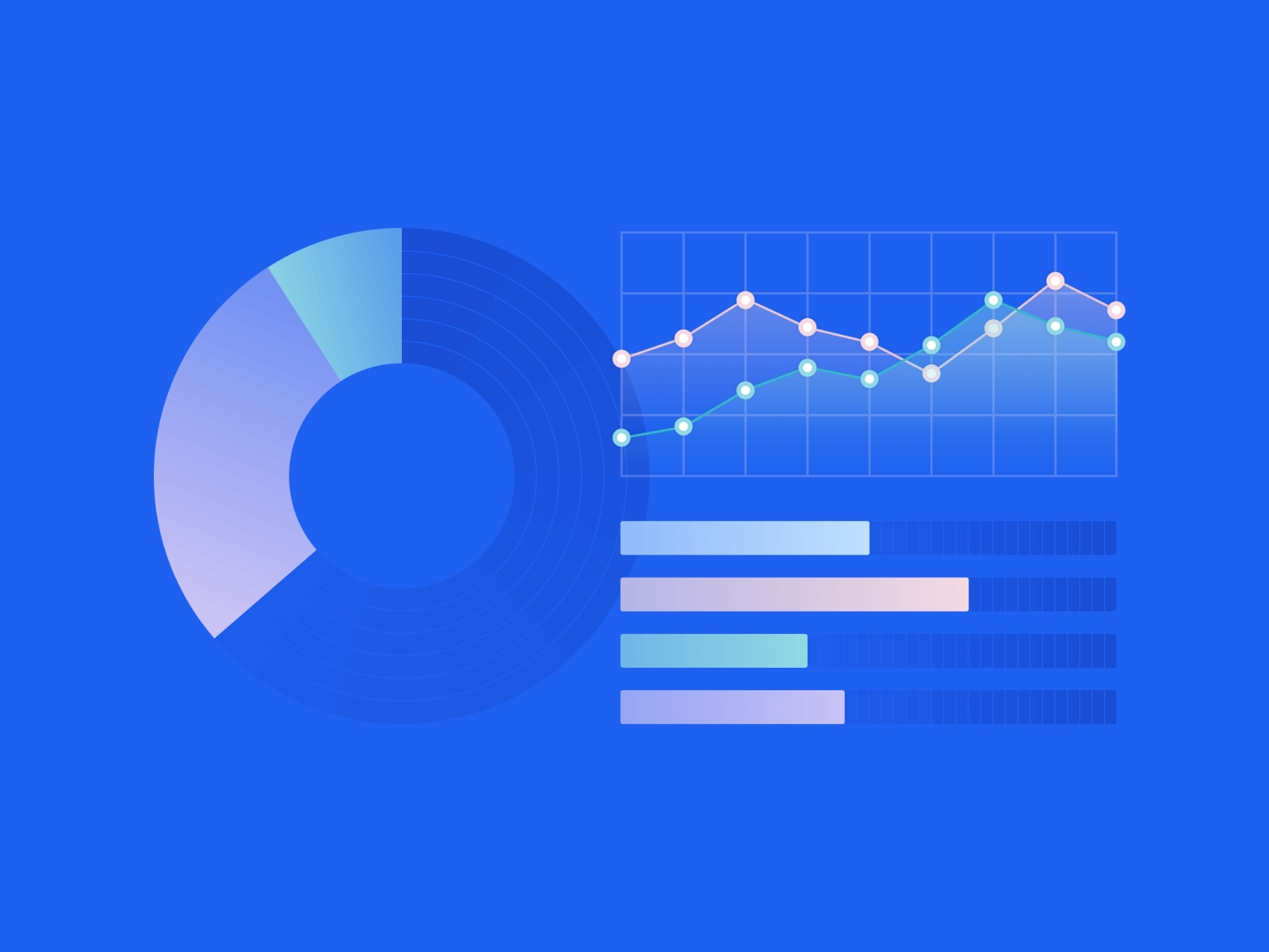 Blue background with chart graphics