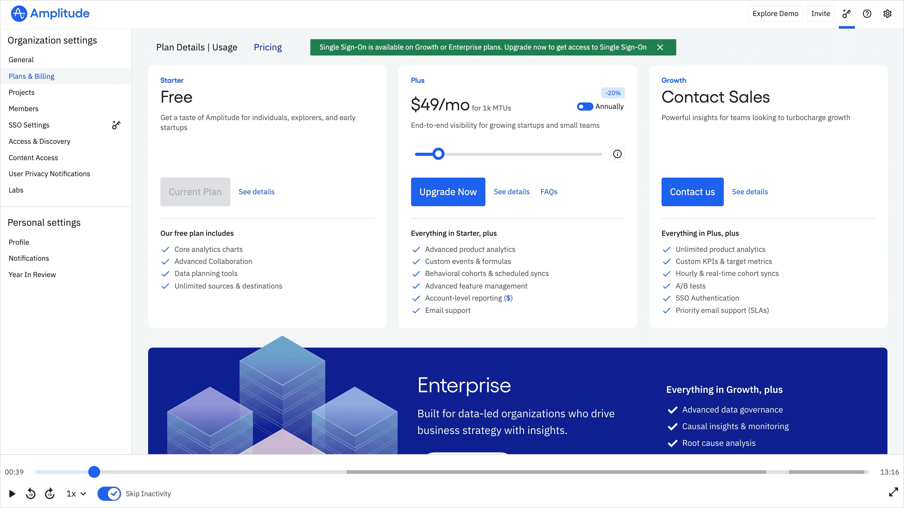 Session Replay showing pricing