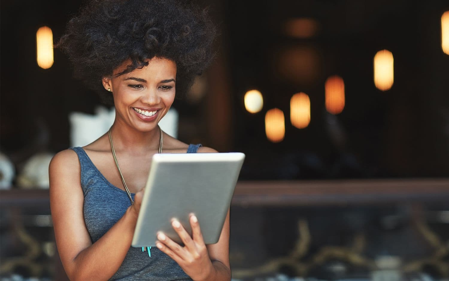 girl looking at a tablet