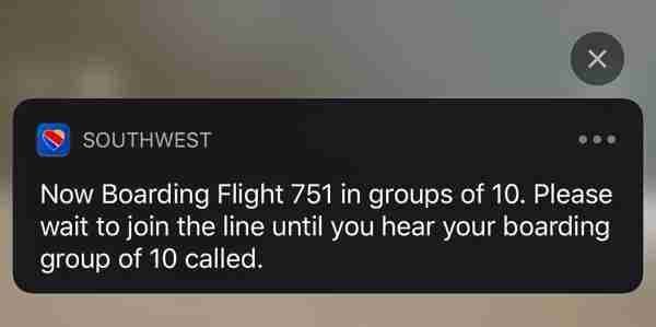 Southwest mobile boarding notification