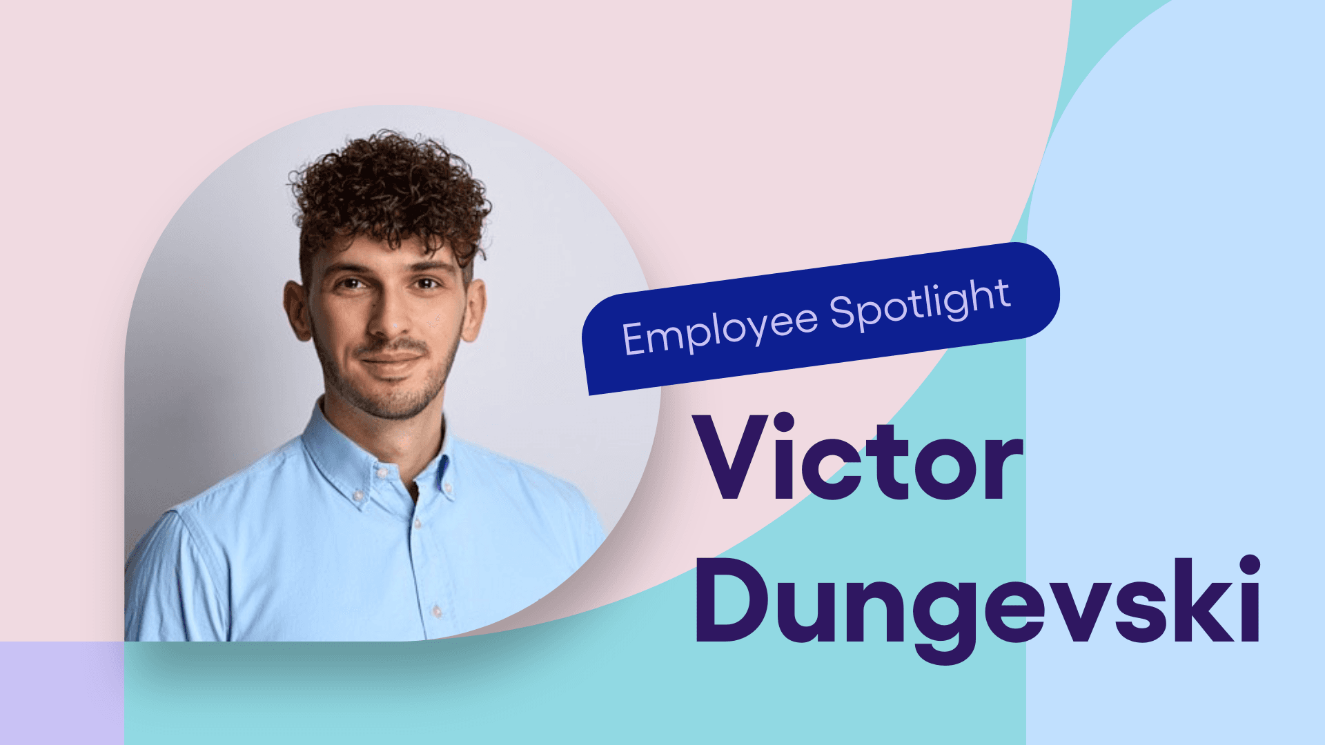 Headshot of Victor over a pastel mosaic