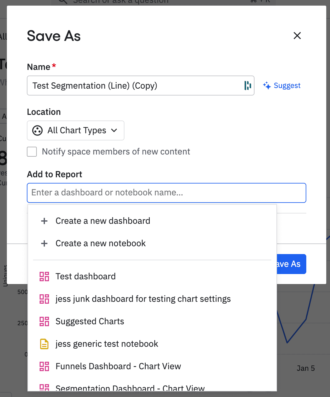 Add To Report Dropdown for Charts