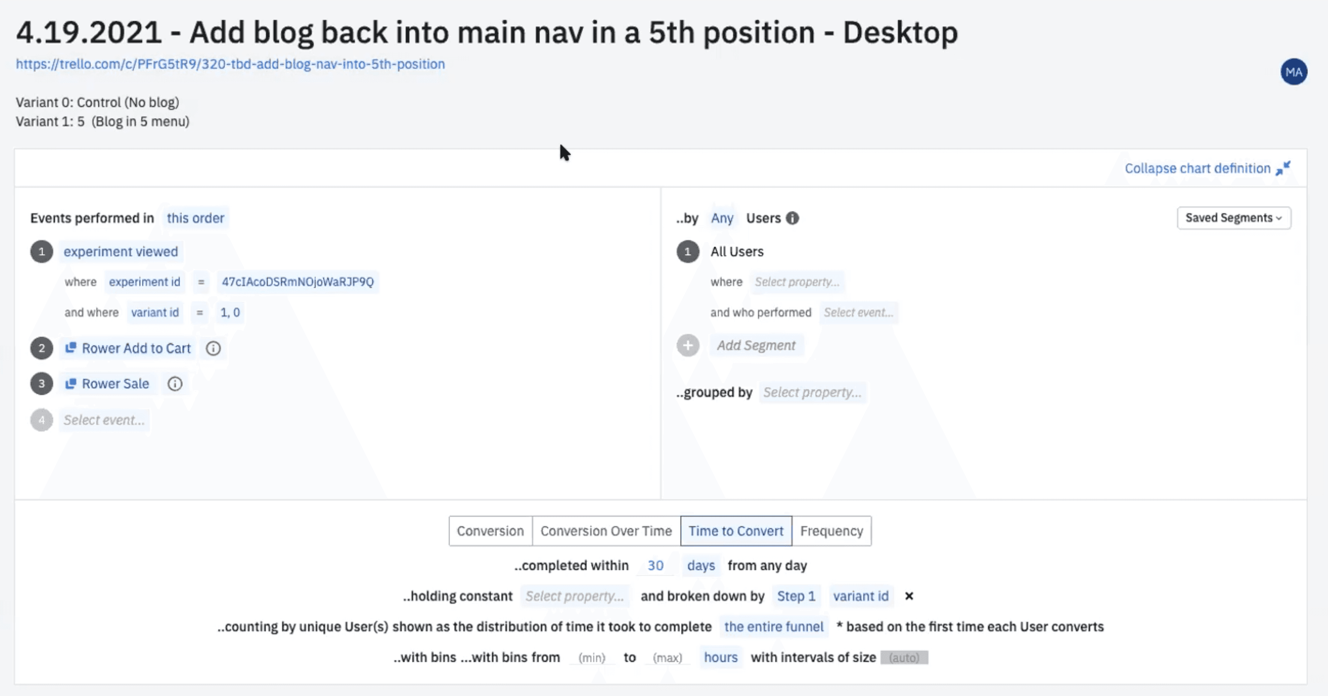 Marketing AB testing in Amplitude