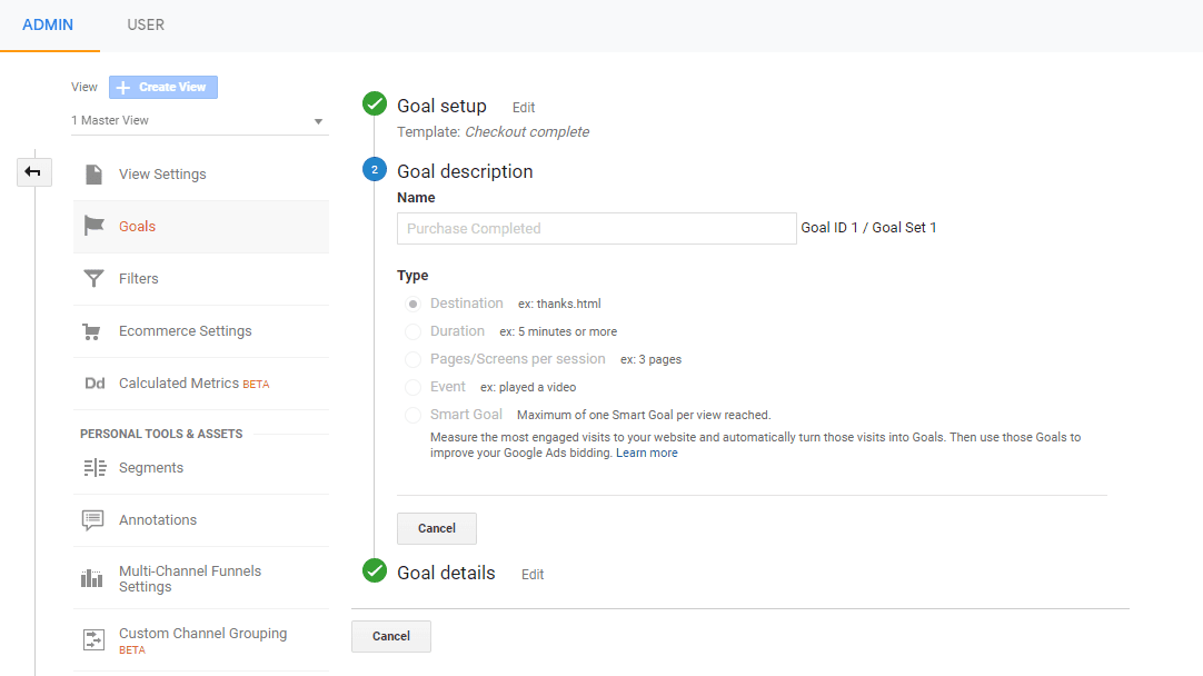 Google Analytics goal-description