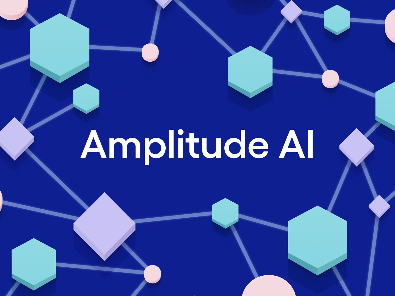 A geometric 3D shapes in Amplitude colors on a blue-background with white text indicating Amplitude AI