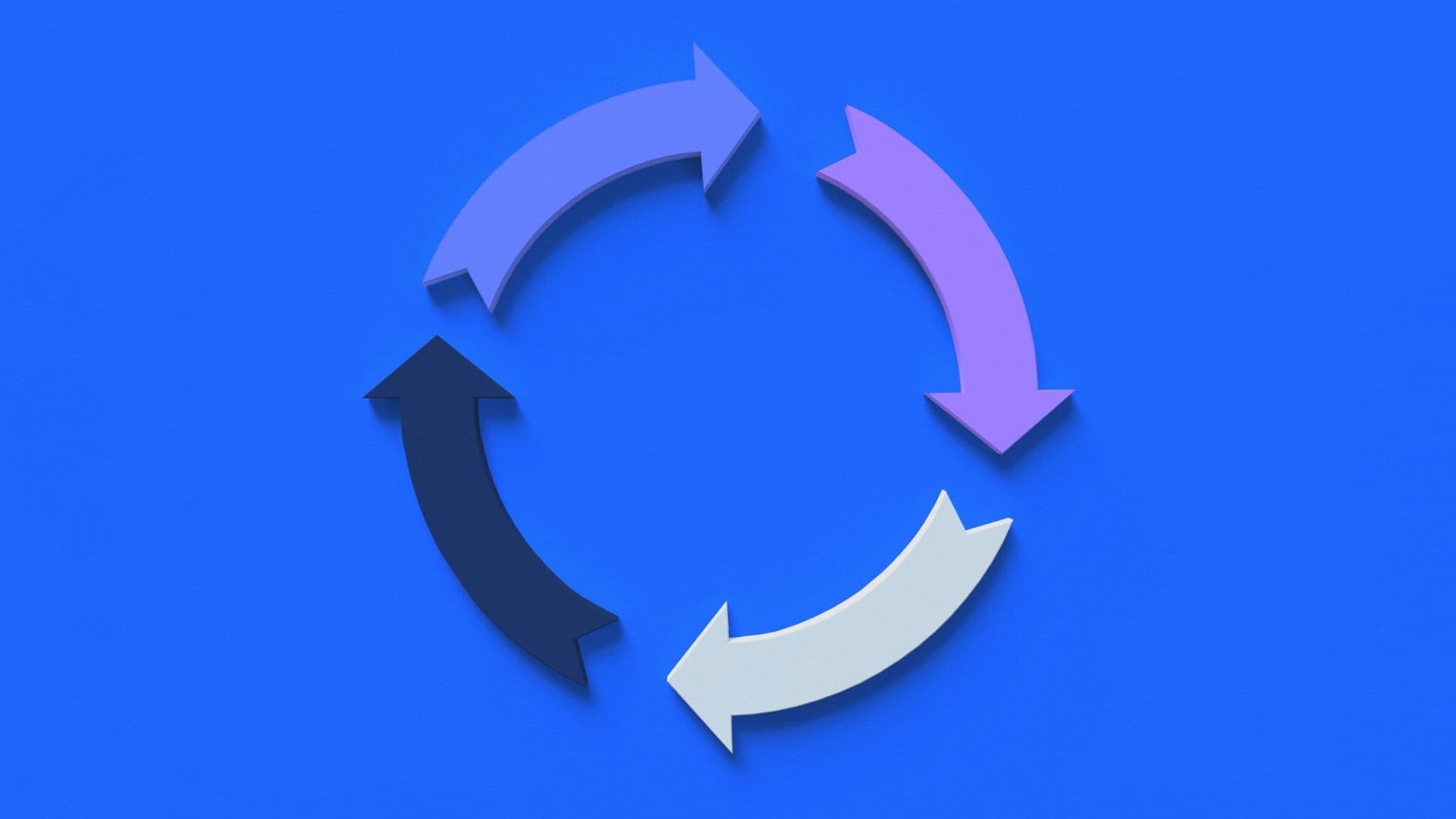 Four colored arrows forming a continuous circular loop, representing a self-improving feedback cycle