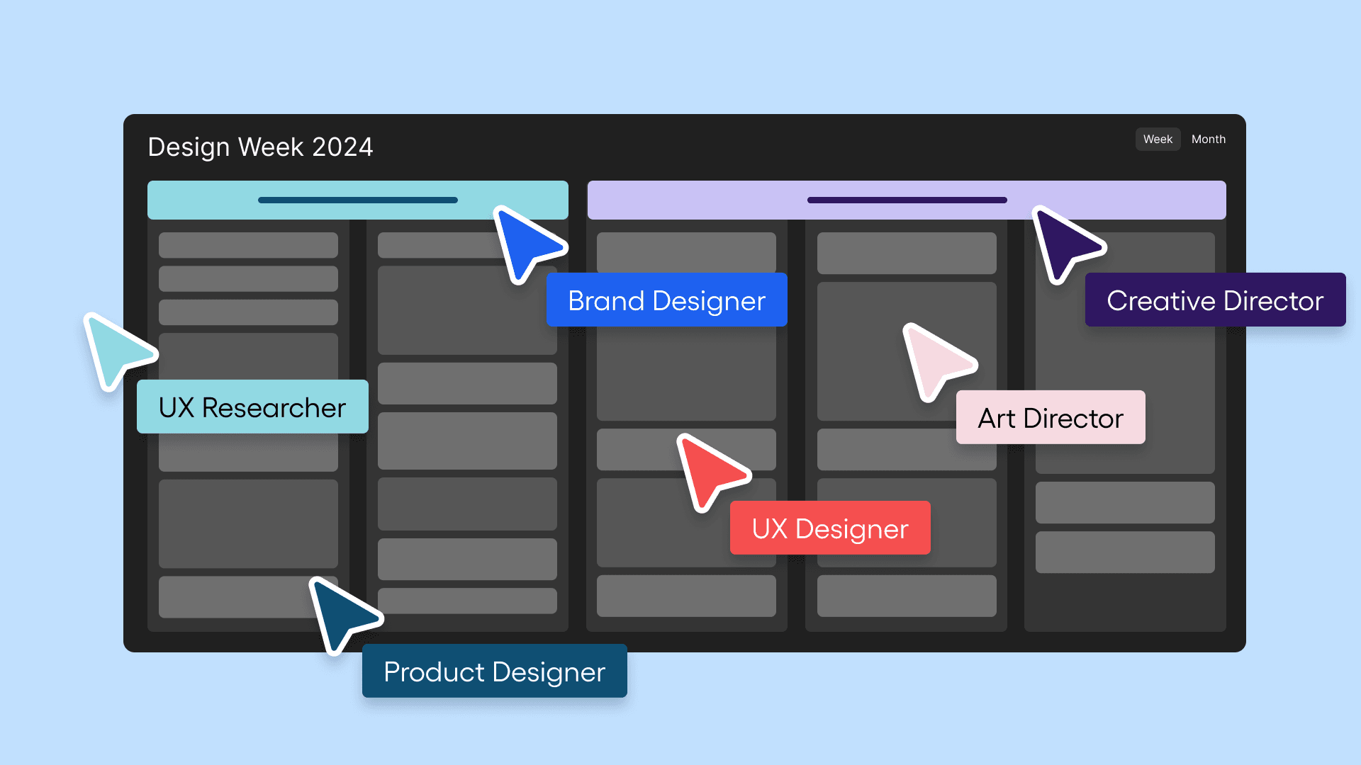 A graphic showing collaboration on UX between different designers
