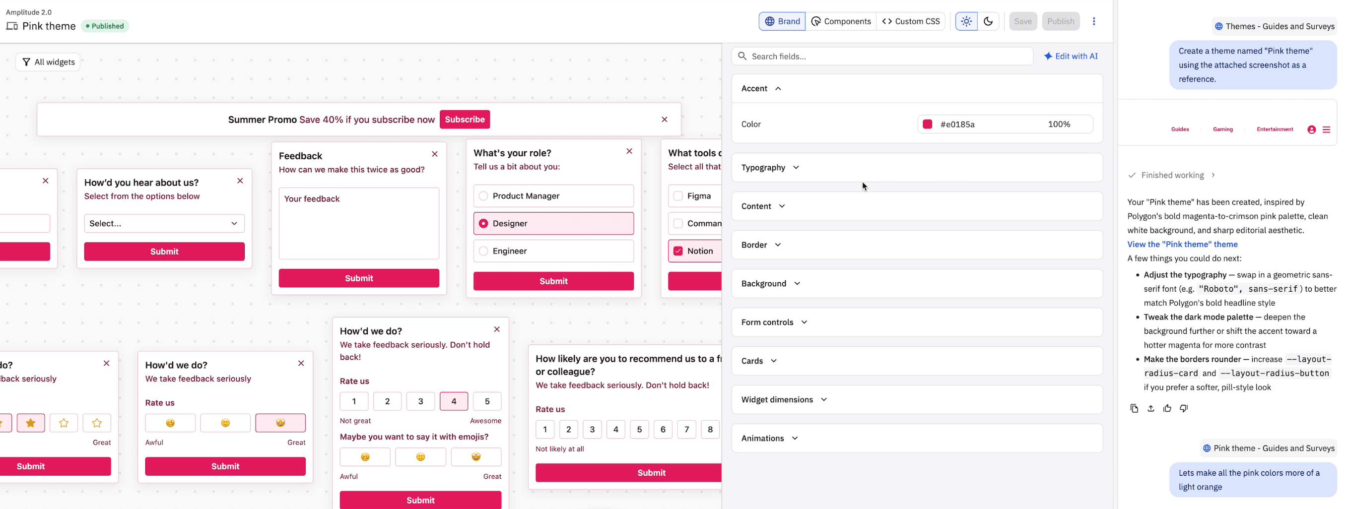 Create and edit Guides & Surveys themes with Global Chat