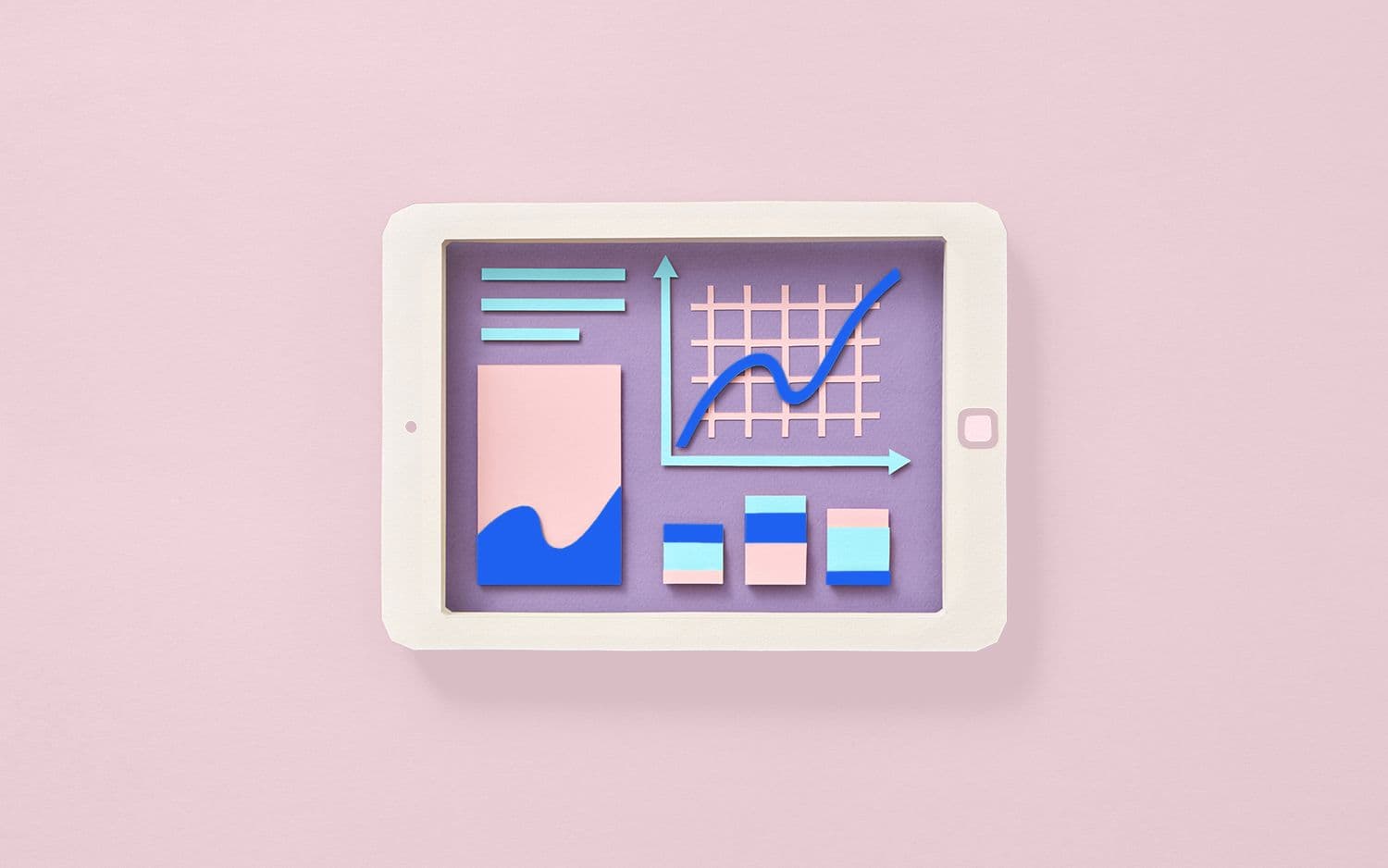 Stylized tablet with different types of graphs